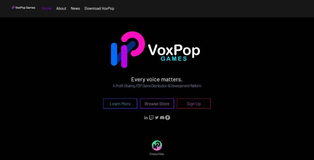 VoxPop Games web screenshot